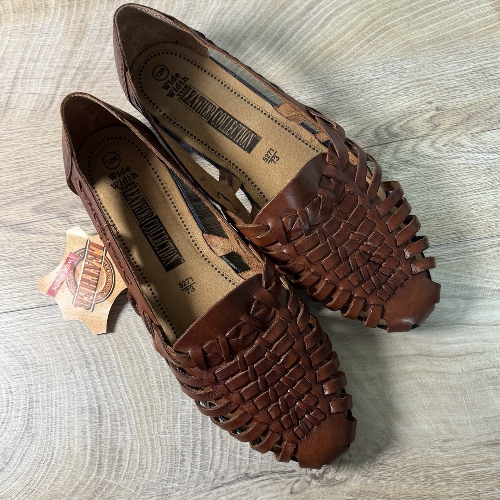 NWT The Leather Collection Brown Huarache Style Sandals Womens 12 Made Brazil
